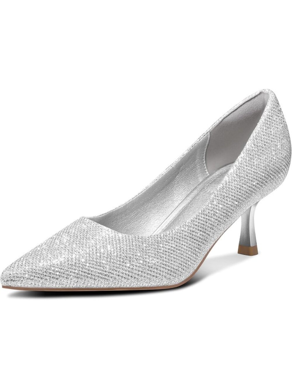 Women's Silver Comfortable Perfect for Wedding pointed Toe Low Heel Pumps